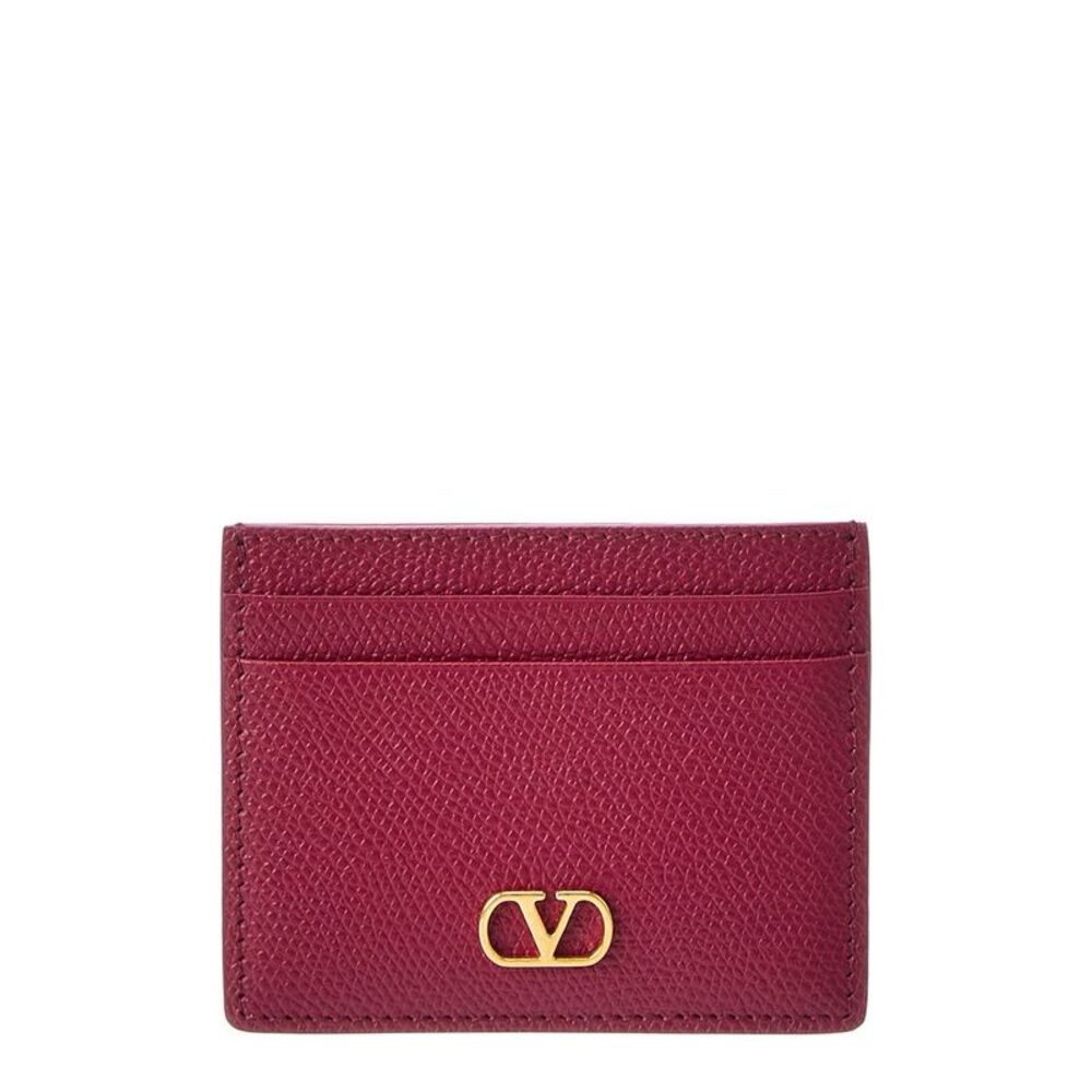 Valentino Vlogo Signature Leather Card Holder, Red